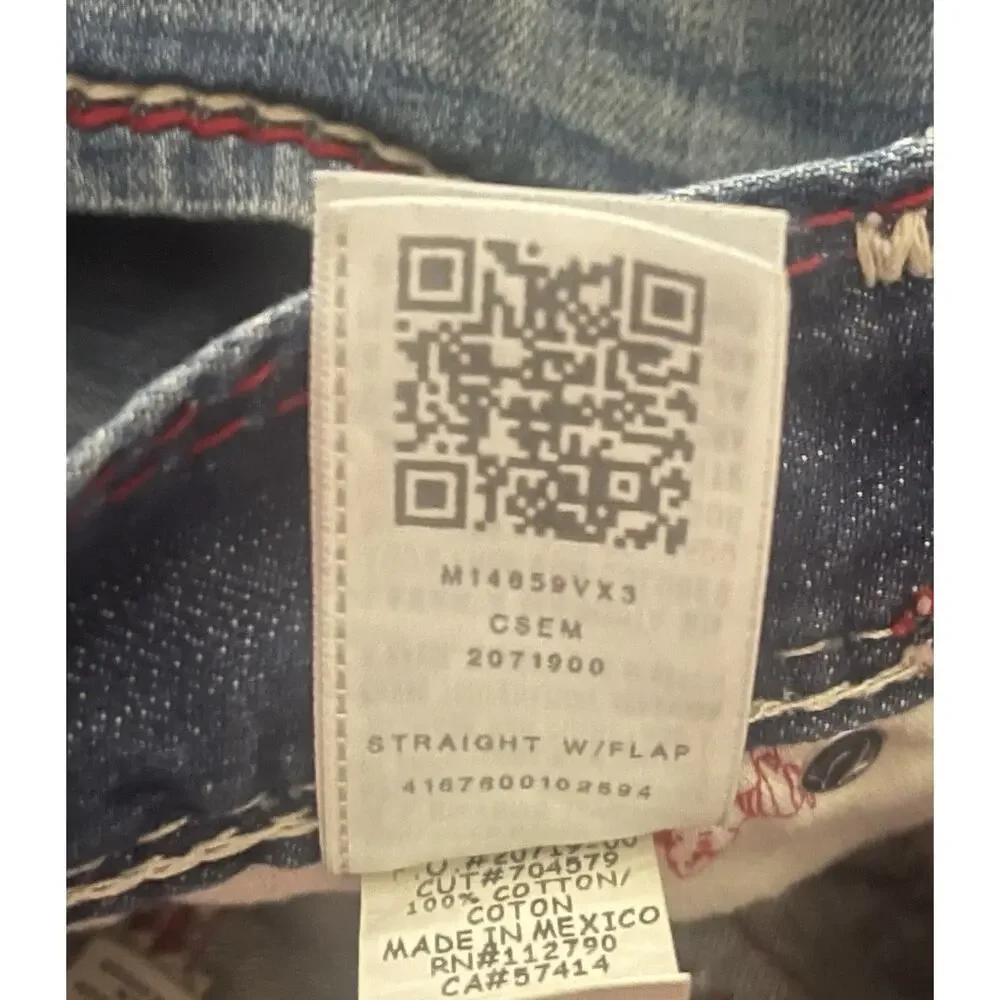 True Religion Cut Off Bermuda Denim Shorts Mens 38 Blue Red Horseshoe